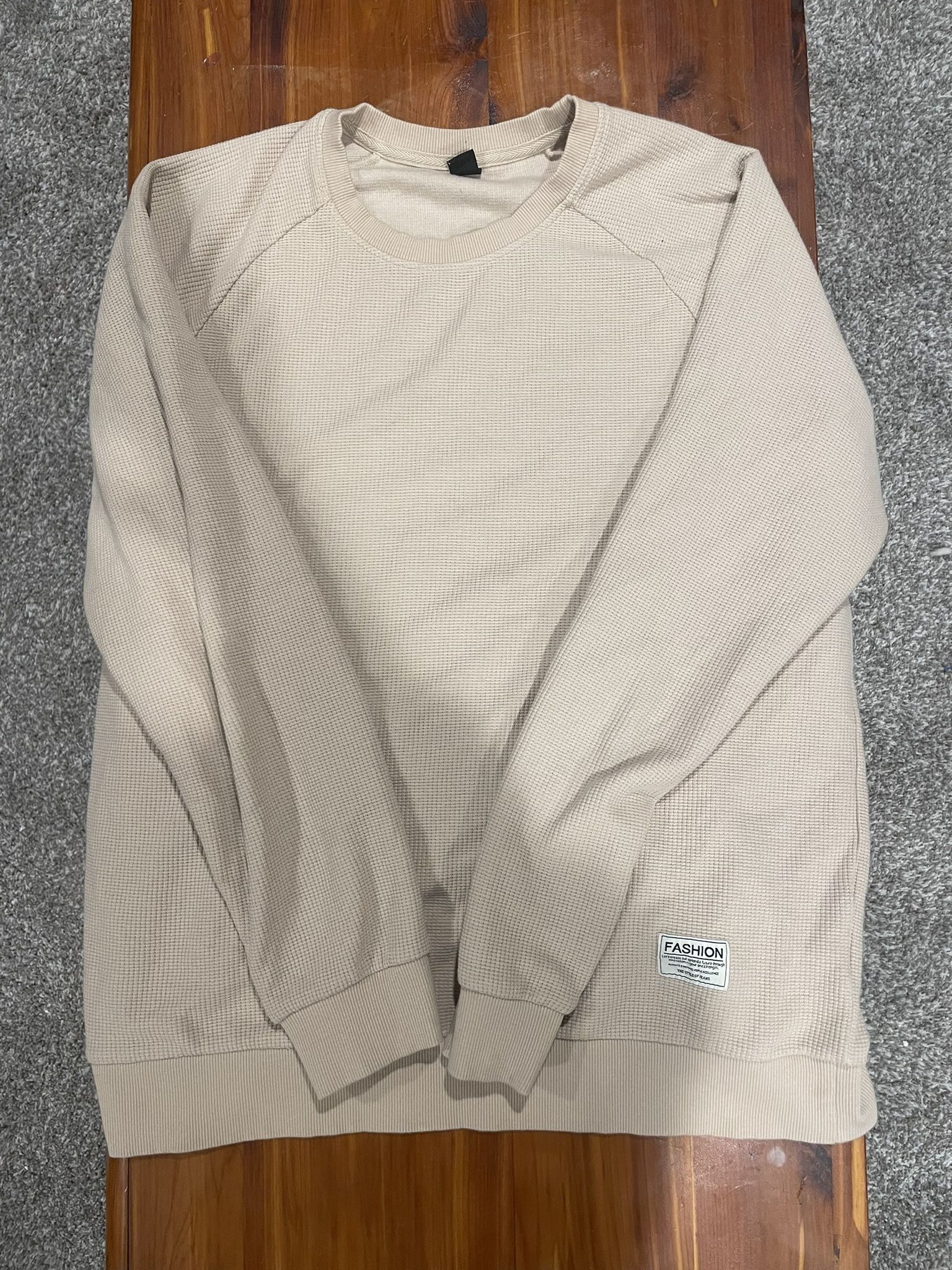 Beige Waffle Knit Crewneck Sweatshirt – Size L