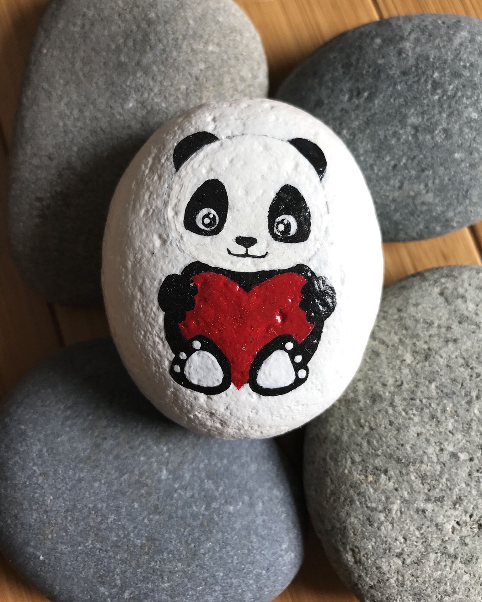 Hand painted lady Panda Bear rock
