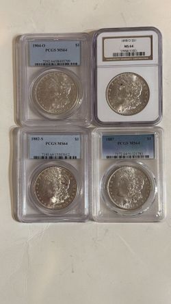 4 - Graded & Certified MS-64 Morgan Silver Dollar Coin / PCGS , NGC