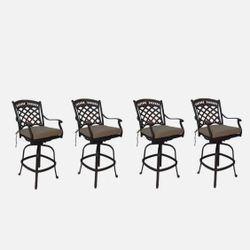 Cast aluminum heavy patio bar stools set of 4 swivels outdoor seating Sunbrella