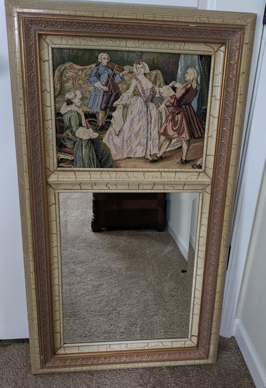 24x42 Antique Tapestry Wall Mirror French Art Nouveau