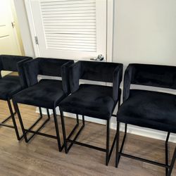 Black Upholstered Counter Stools (Set of 4)