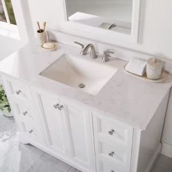 Brand New 49” x 22” Pulsar Engineered Stone Vanity Top w/ Undermount Sink & Backsplash 