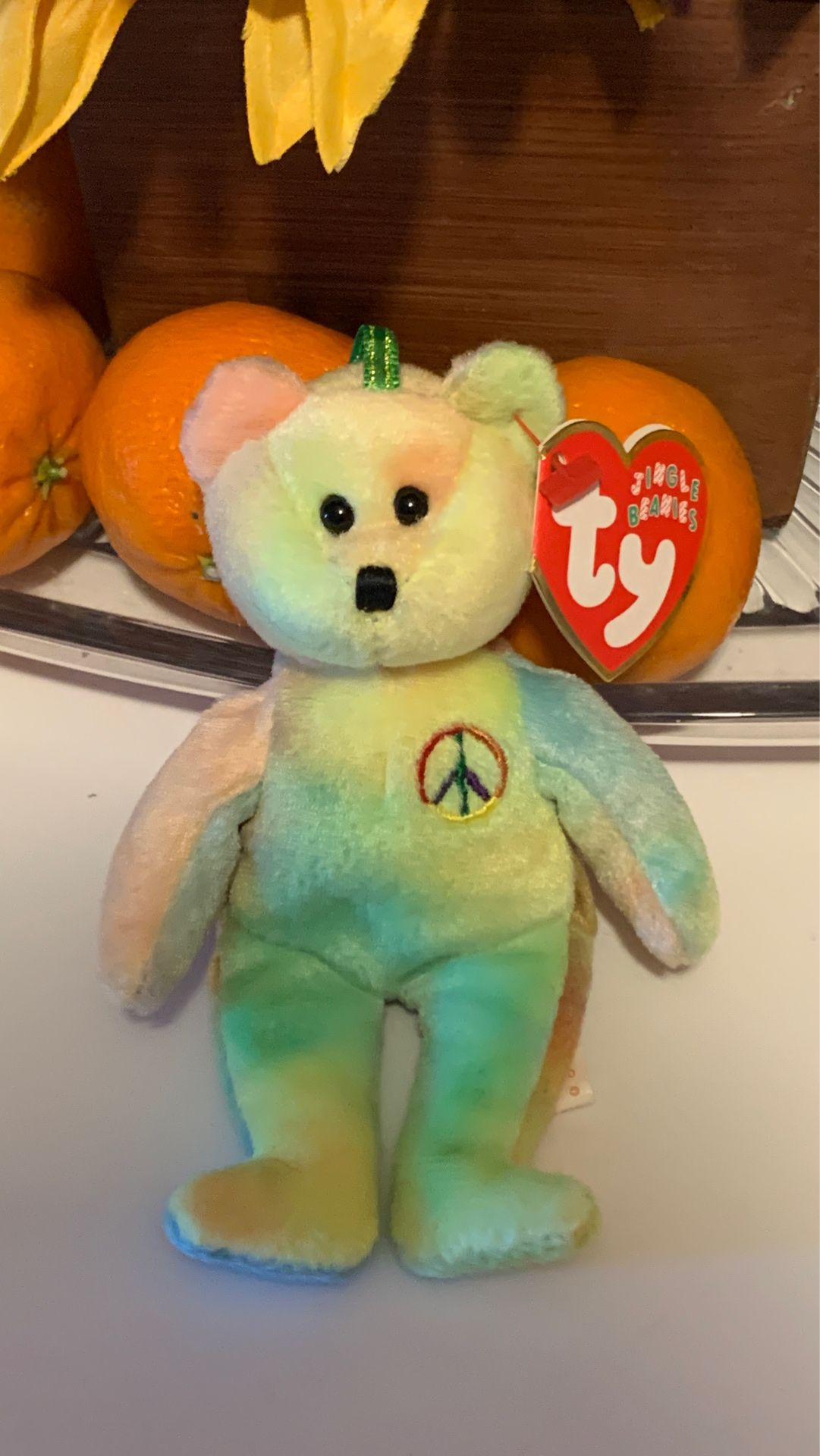 Ty Jingle Beanies Peace Bear Plush Stuffed Animal Retired W Tag