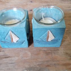 Set of 2  CC andel Holders Ceramic With Candles 