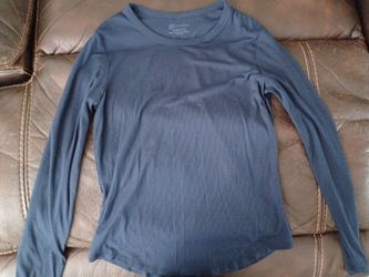 Blue Ribbed Long Sleeve Top