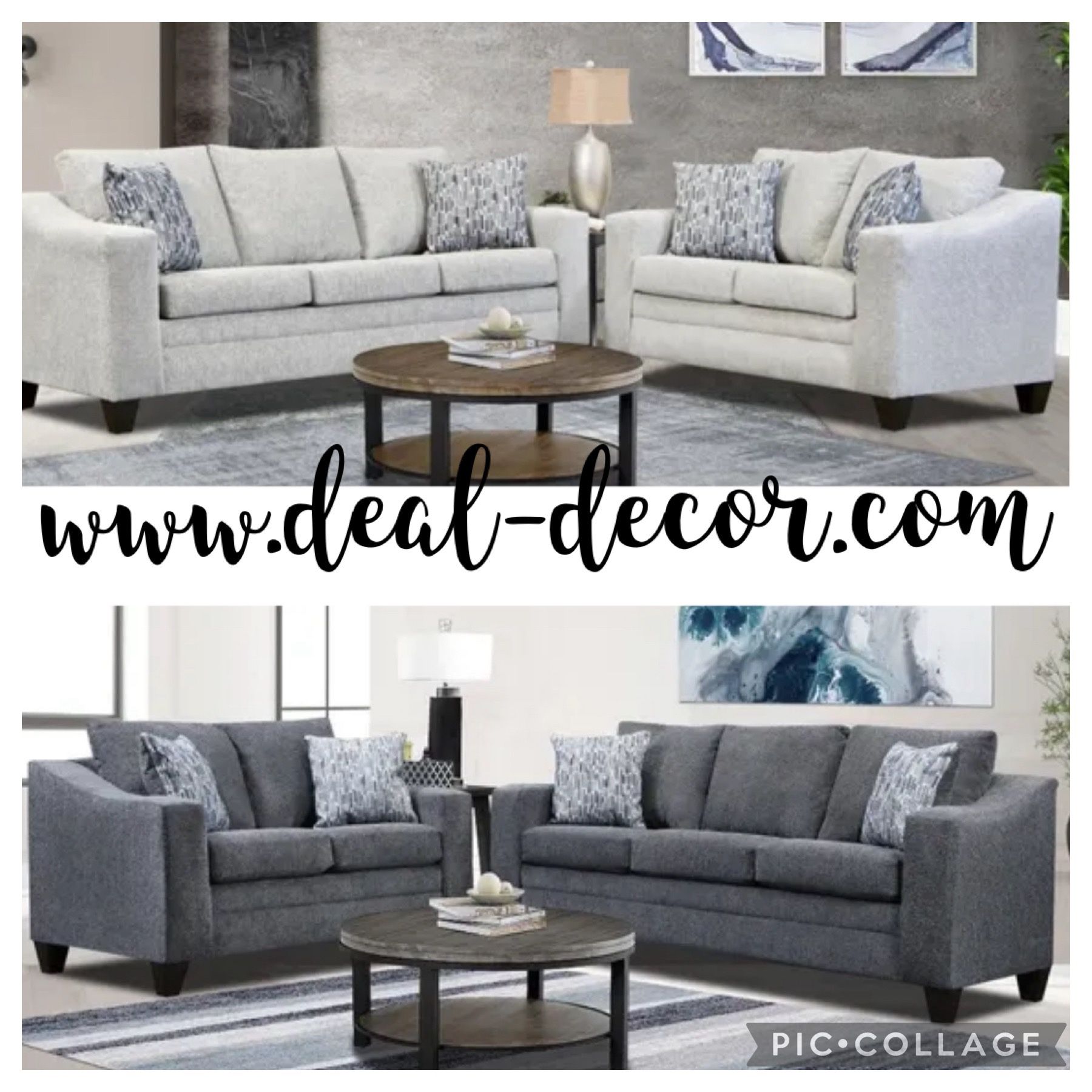 New 2pc Off-white Or Gray Sofa And Loveseat With Pillows 
