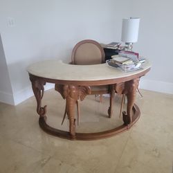 Designer Wood And Marble Elephant Desk And Chair