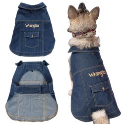 9085 Wrangler Dog Jacket, Denim Dog Vest With Leash Hole, Cold Winter Dog Clothes For Small Medium & Large Dogs, Dog Coat Winter, Cozy Warm Perfect Do