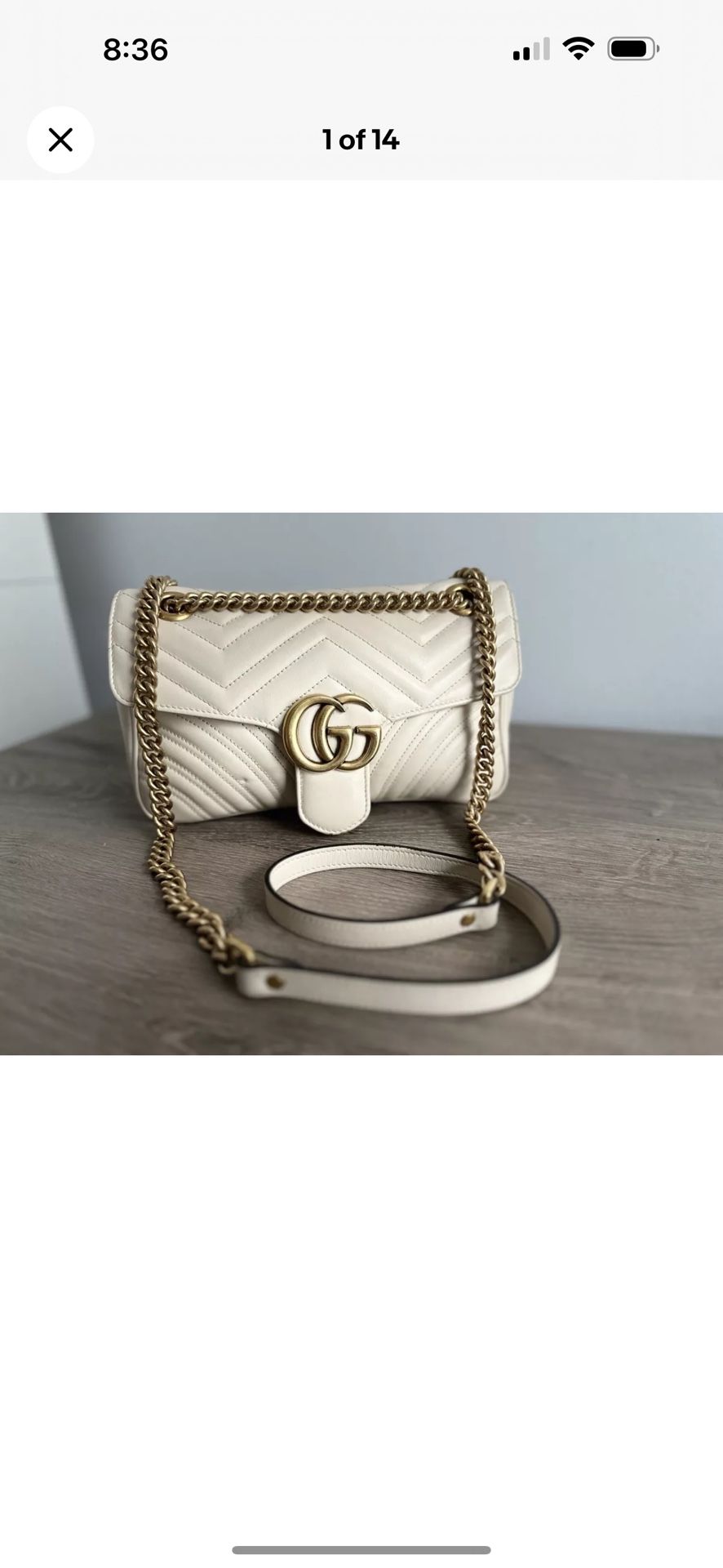 Authentic Gucci Marmont Small Ivory Shoulder Bag