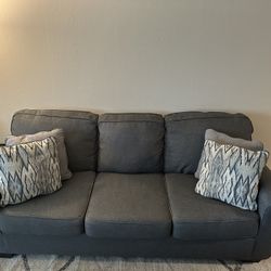 Gray Sofa With 4 Decorative Pillows 