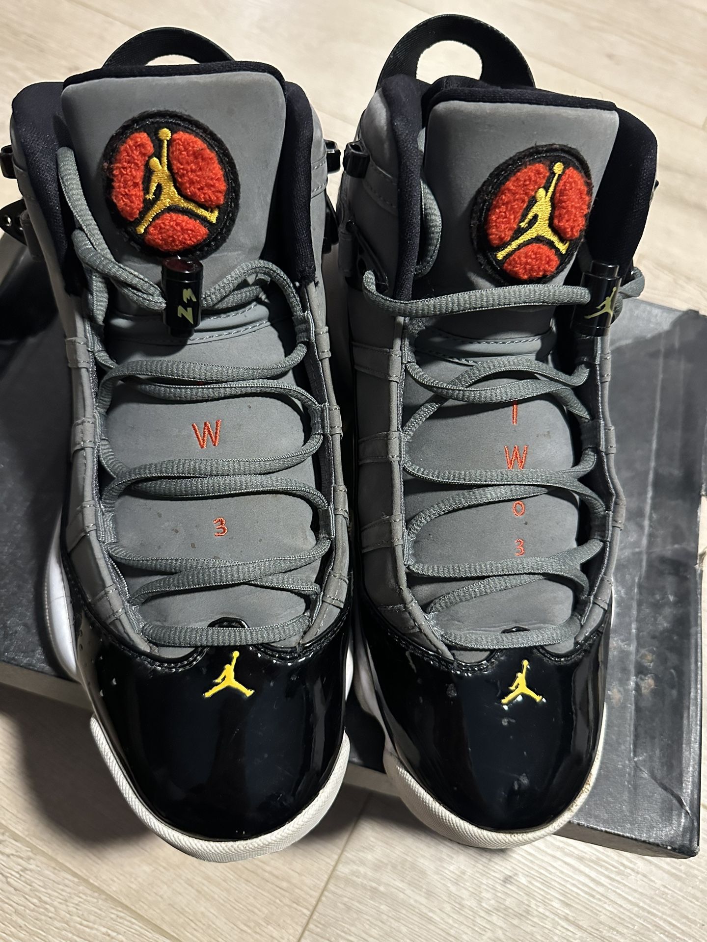 Jordan 6 Rings- Smoke Grey Black Red Gold