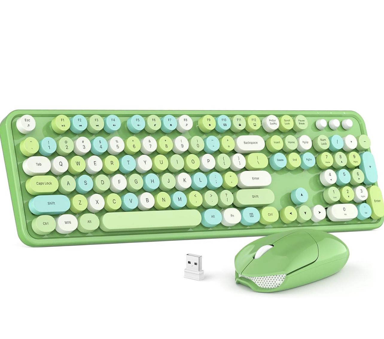 Wireless Keyboard and Mouse Combo, MOWUX Colorful Computer Full Size 2.4G Plug and Play Wireless Typewriter Keyboard and Mouse Set for Windows, Comput