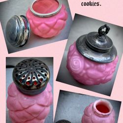 Antique Pink Satin Glass Set Of Three Pieces, Consolidated Glass Company