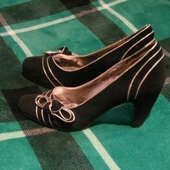 WOMENS BEACON REFLECTIONS HEEL PUMPS BLACK WITH BOBBIE SIZE 8.5 