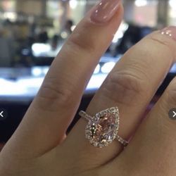 Exquisite Women Rose Gold Plated With 925 Sterling Silver  Natural Morganite Diamond Ring Size 8