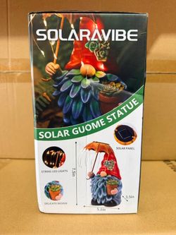 7.5-Inch Solar Garden Gnome with Umbrella LED Lights <BRAND NEW>