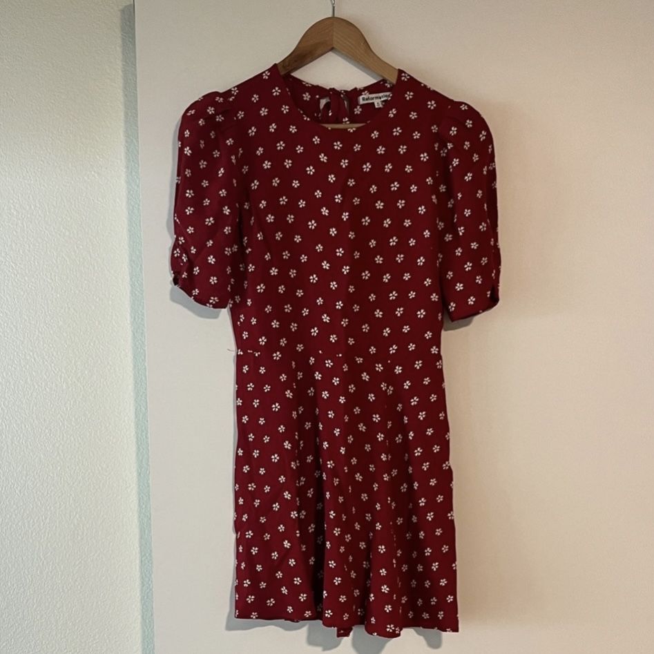 Reformation Red Dress with White Floral Pattern
