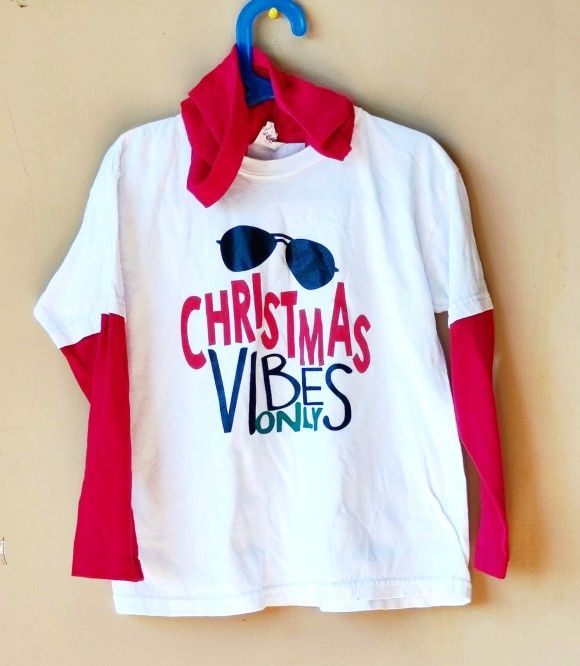 Christmas Vibes Only Graphic Print Hoodie Sweatshirt Sweater Top T Tee Shirt Long Sleeve Kids Children's Size Xl Extra Large