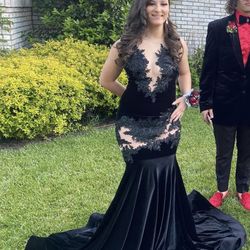 Custom Velvet black prom dress 