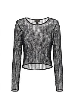 Black Mesh Long Sleeve Top
