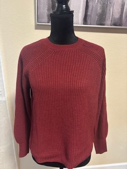 Red Ribbed Knit Crewneck Sweater S