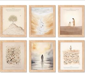 Set of 6 Framed Christian Wall Art, Neutral Bible Verse Prints with Jesus Scripture Stories Inspirational Artwork, Religious Decor for Living Room Bed