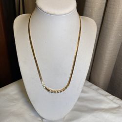 Gold Tone Chain & CZ Necklace