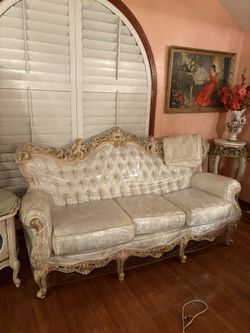 French Provincial Couch Sofa Headboard Furniture Estate Sale