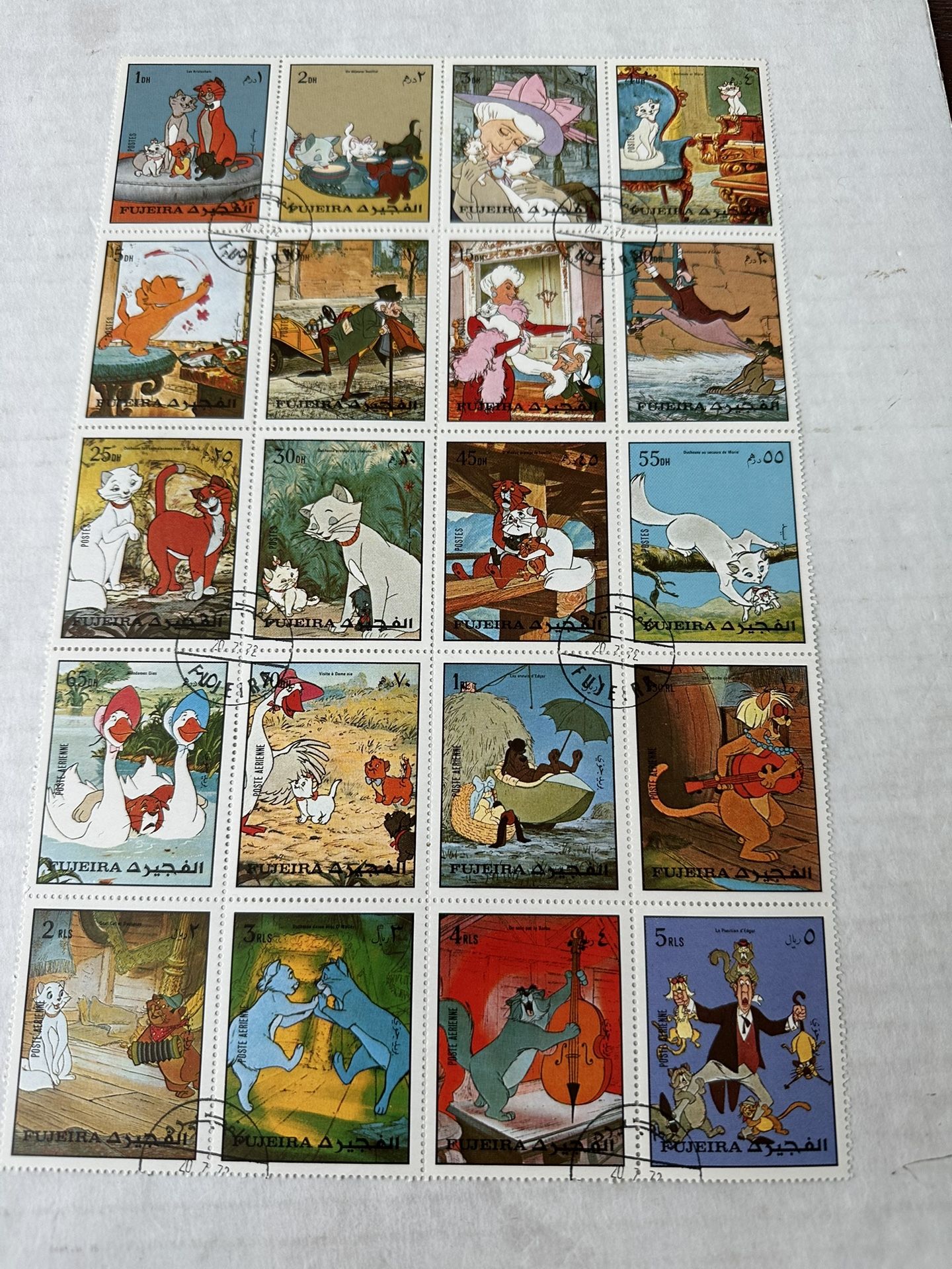 1972 Fujeira Disney 20 Block Of Cats 20 Stamps