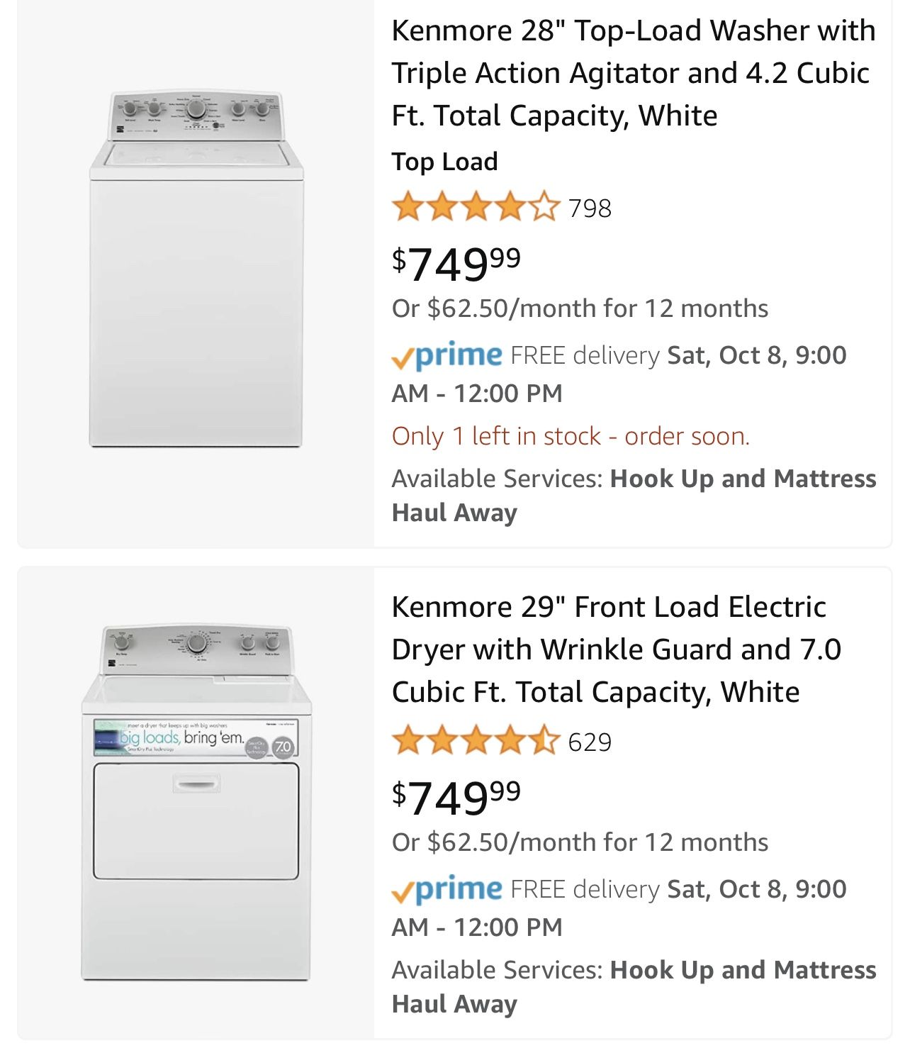 Set washer and dryer electric. New In Box