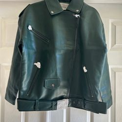 Hudson Oversized Vegan Leather Moto Jacket Green NWT msrp $328