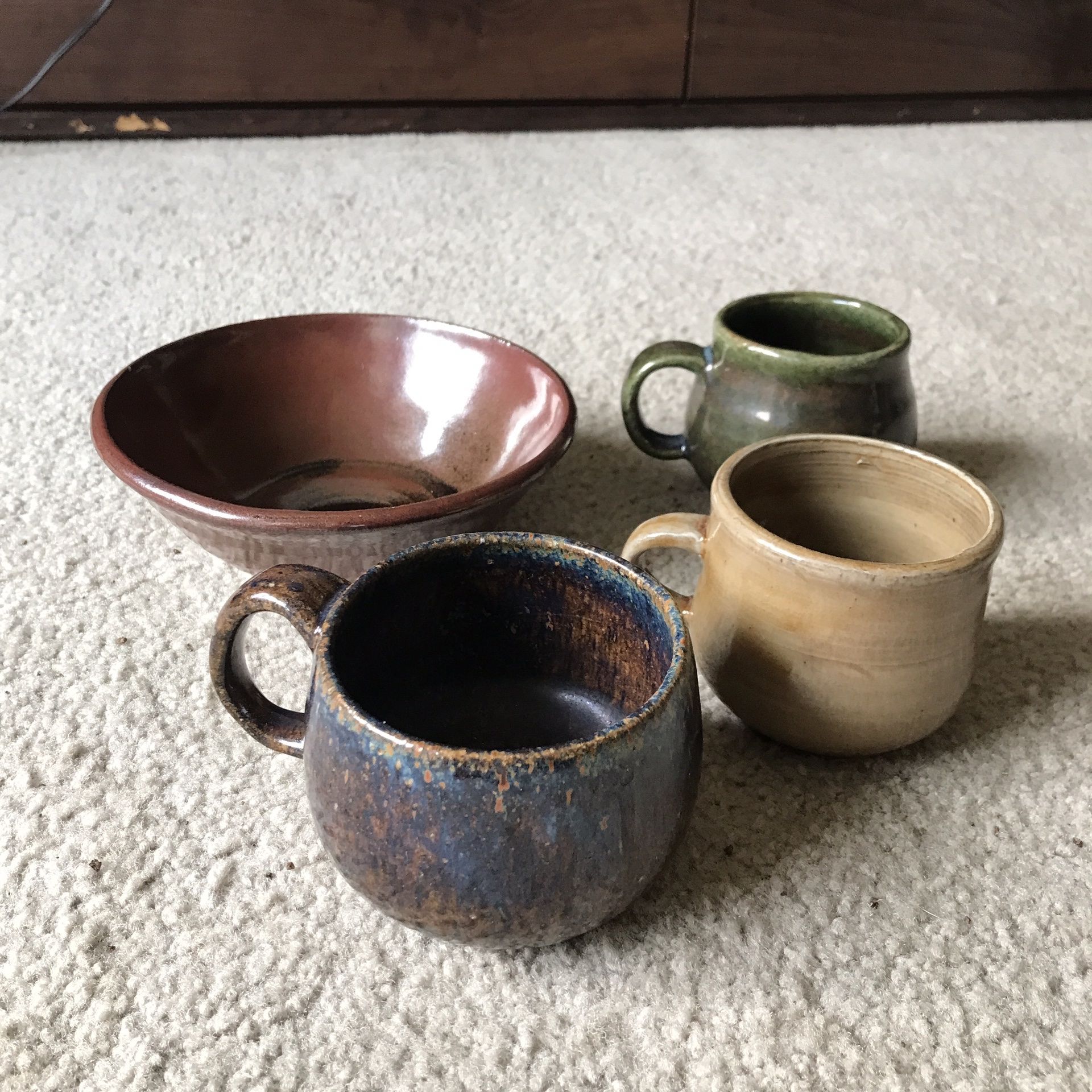 Handmade Stoneware Pottery Mugs & One Bowl 