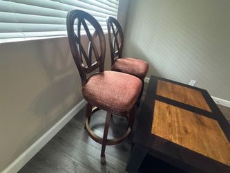 Set of 2 Wood Bar Stools with Upholstered Seats