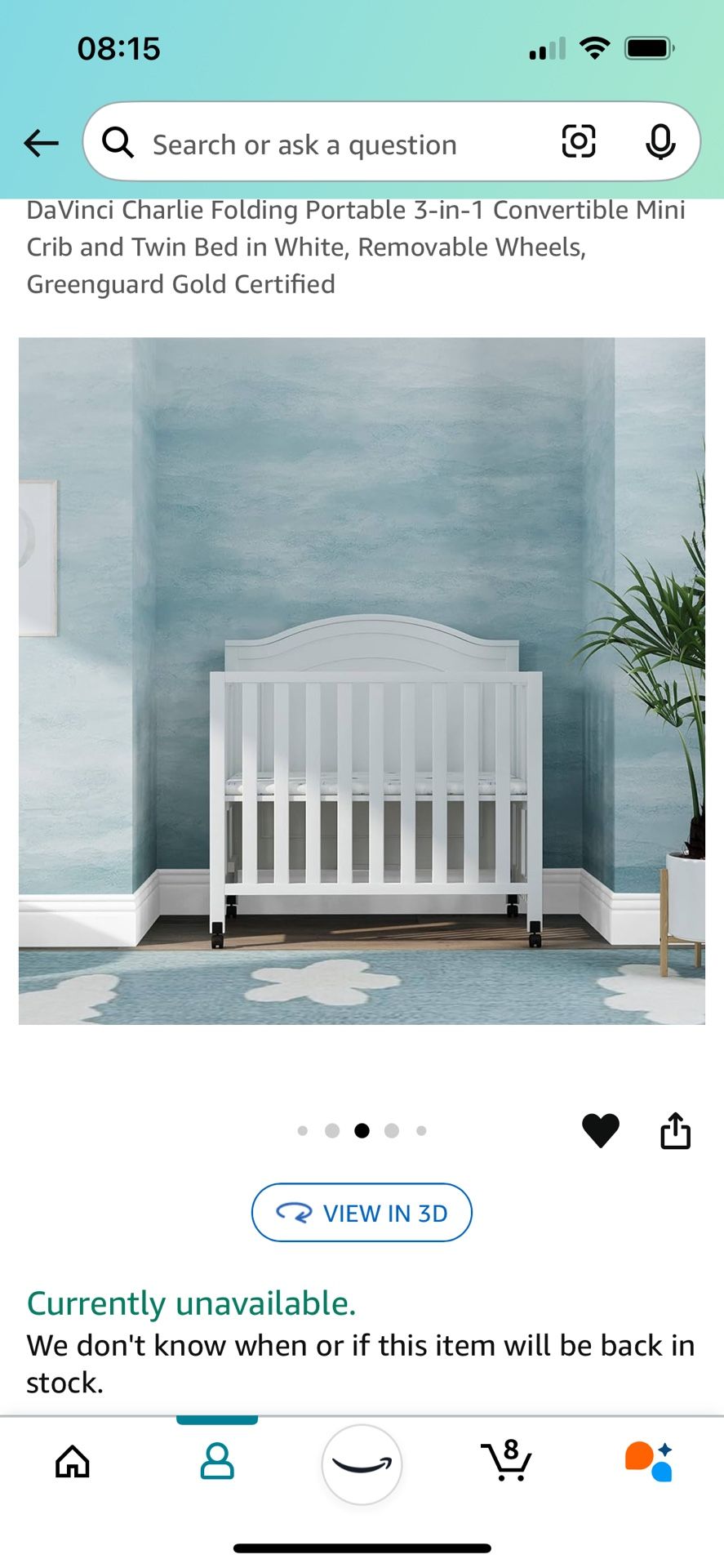 DaVinci Charlie Folding Portable 3-in-1 Convertible Mini Crib and Twin Bed in White,