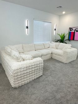 Brand New Ivory White Soft Fur Modular Sectional Sofa Couch