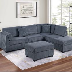 Corduroy Sectional Sofa With Ottoman