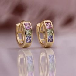 585 Rose Gold Colorful circle Earrings