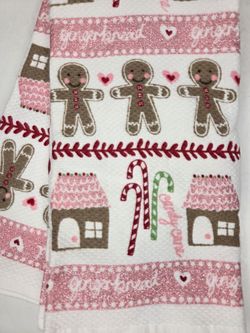 Cupcakes and Cashmere Pink Gingerbread Christmas Kitchen Towels Set of 2