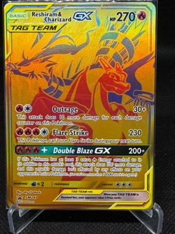 Reshiram & Charizard GX Gold Pokemon card