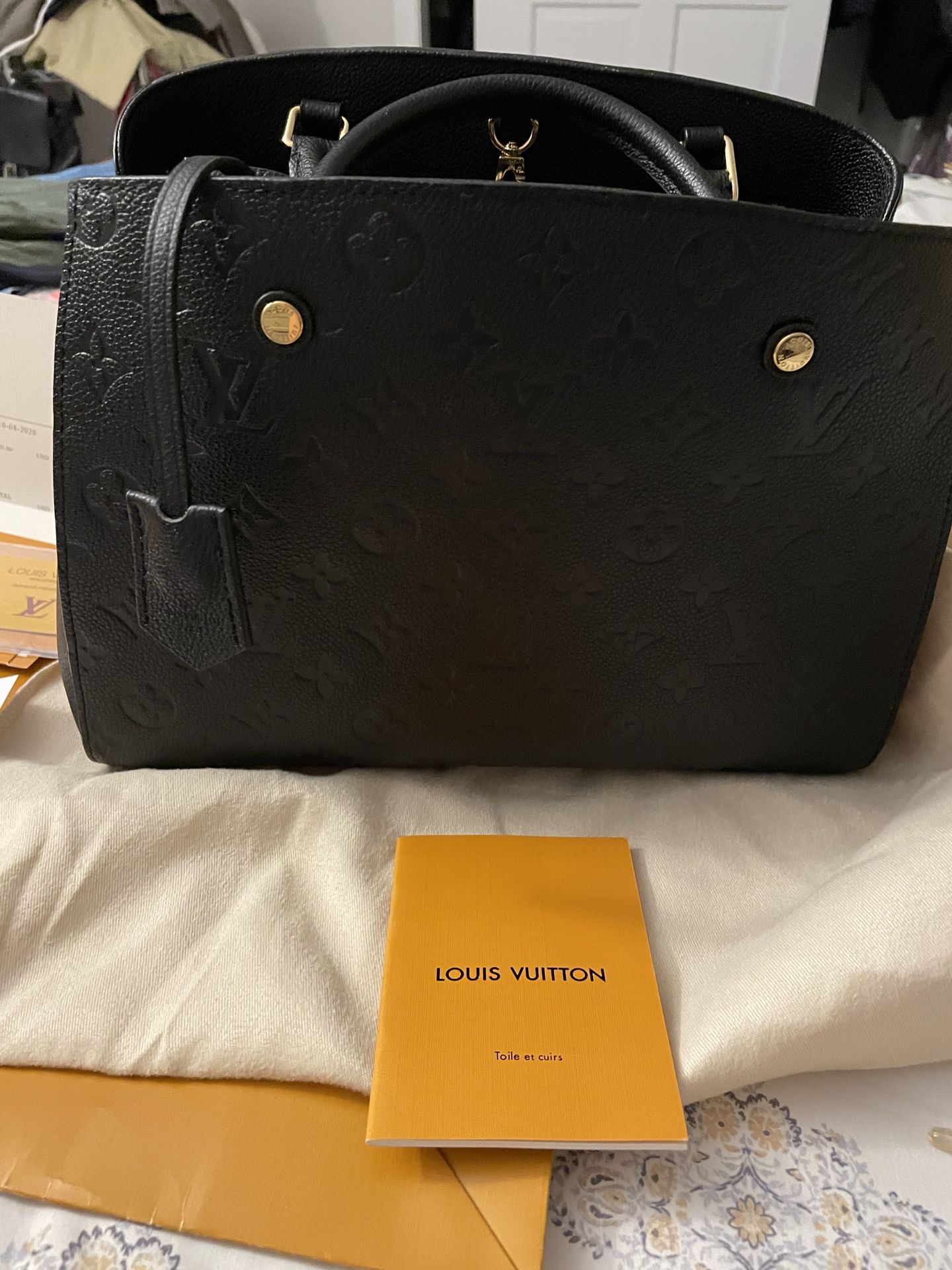  Louis Vuitton Noir Monogram Empreinte Leather Montaigne BB Bag