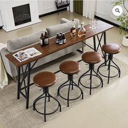 84" Bar Table and Chairs Set Leather for 4-6