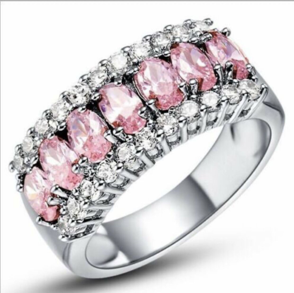 ❤️ Pink Created White Sapphire 925 Stamped Eternity Ring Size 6/7/8/9/ 10 *See My Other 600 Items*
