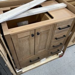 Bathroom vanity cabinet 36” full Teak Quartz top with sink 