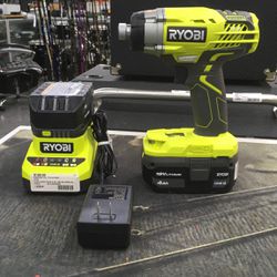 Ryobi 3 Speed Driver W/ 2 4amp Batteries And Charger 
