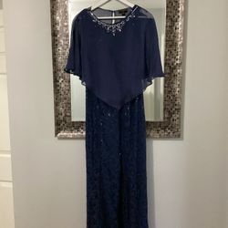 Ignite Evenings Sleeveless Beaded Sequined Navy Mother-of-the-Bride Dress  - Size 10