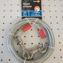 Petmate Booda Super Pet Tie-out Cable for Dogs, Steel Wire with Vinyl Coating, 20', Silver and Red