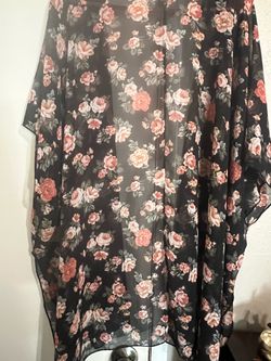 Black Floral Sheer Kimono Cardigan