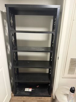 Black 5-Shelf Bookcase with Lattice Sides