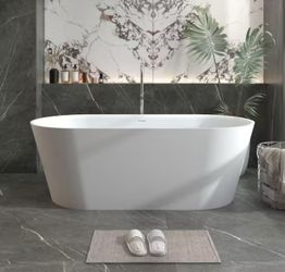 Xspracer Foyil 71 in. x 32 in. Solid Surface Stone Resin Flatbottom Freestanding Soaking Bathtub in Matte White